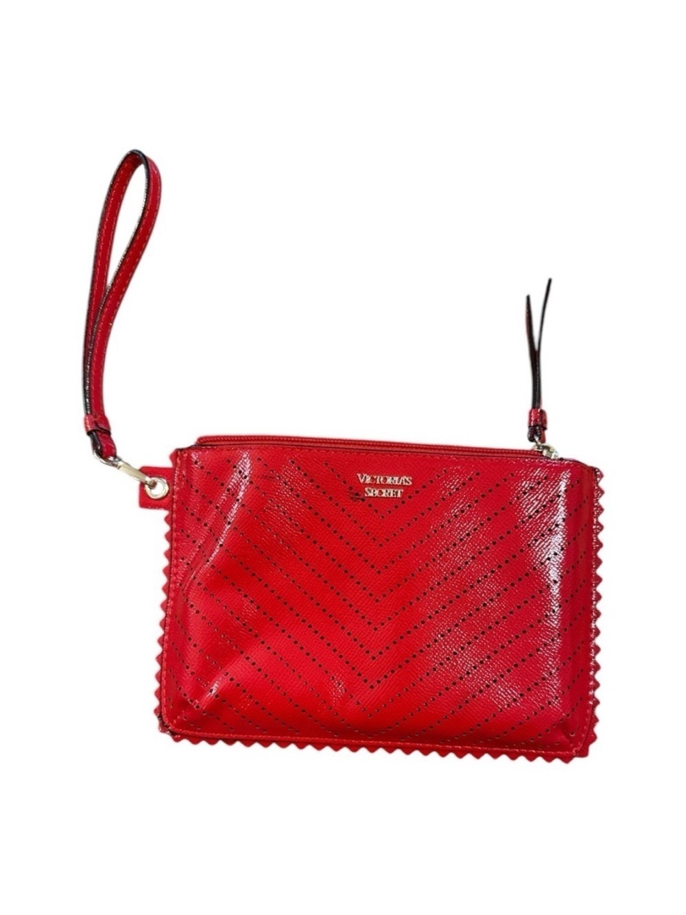 Victoria's Secret Red Patent Chevron Wristlet with Detachable Strap